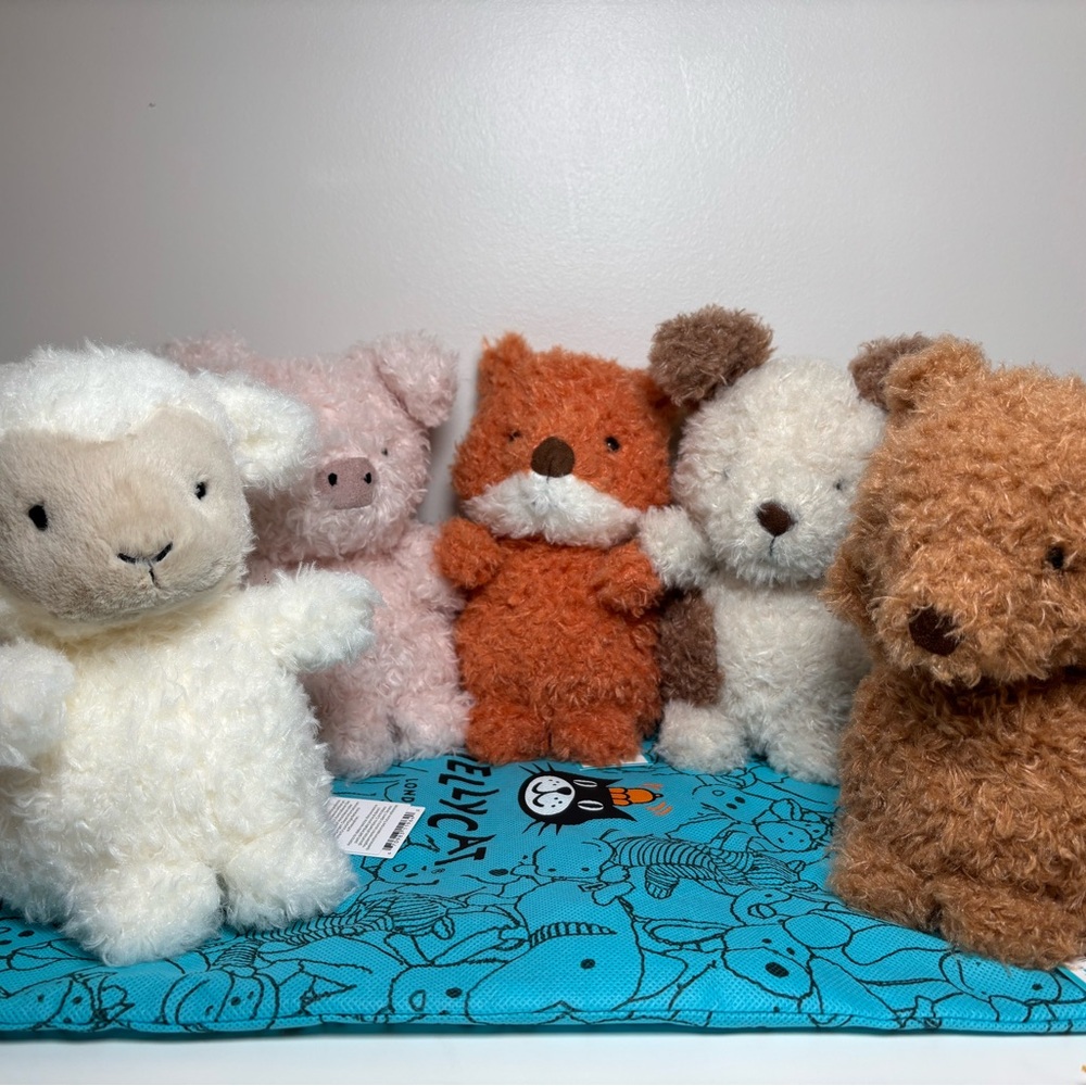 Lot of 5 Jellycat Little Pig;Fox;Puppy;Bear&Lamb Authentic US Seller W./Dust Bag